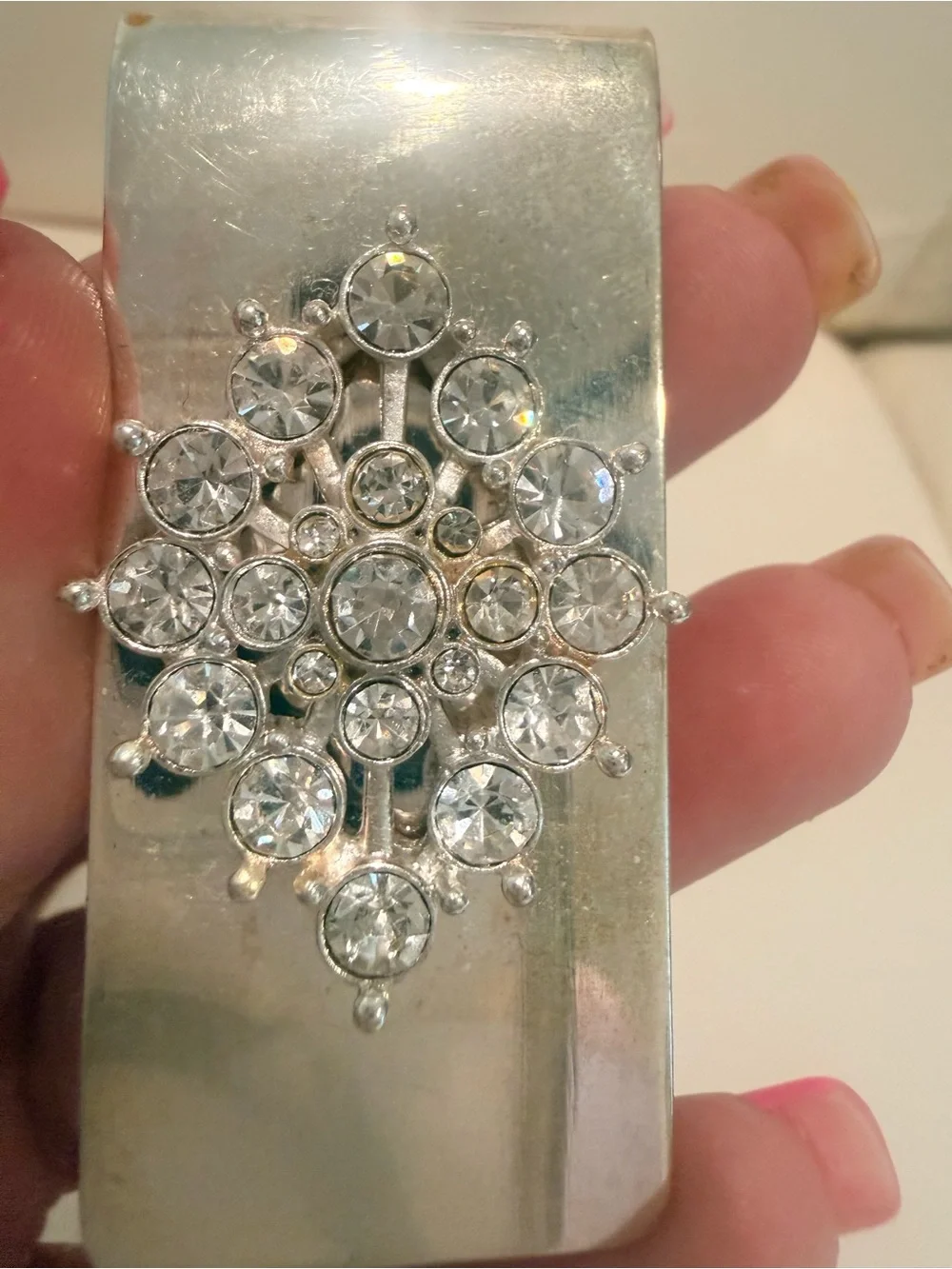 Silver Crystal Decorative Money Wallet Clip